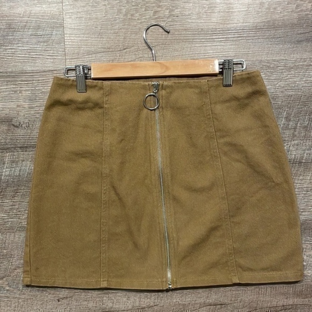 Sofi Angel camel brown Cotton zip up mini skirt size large